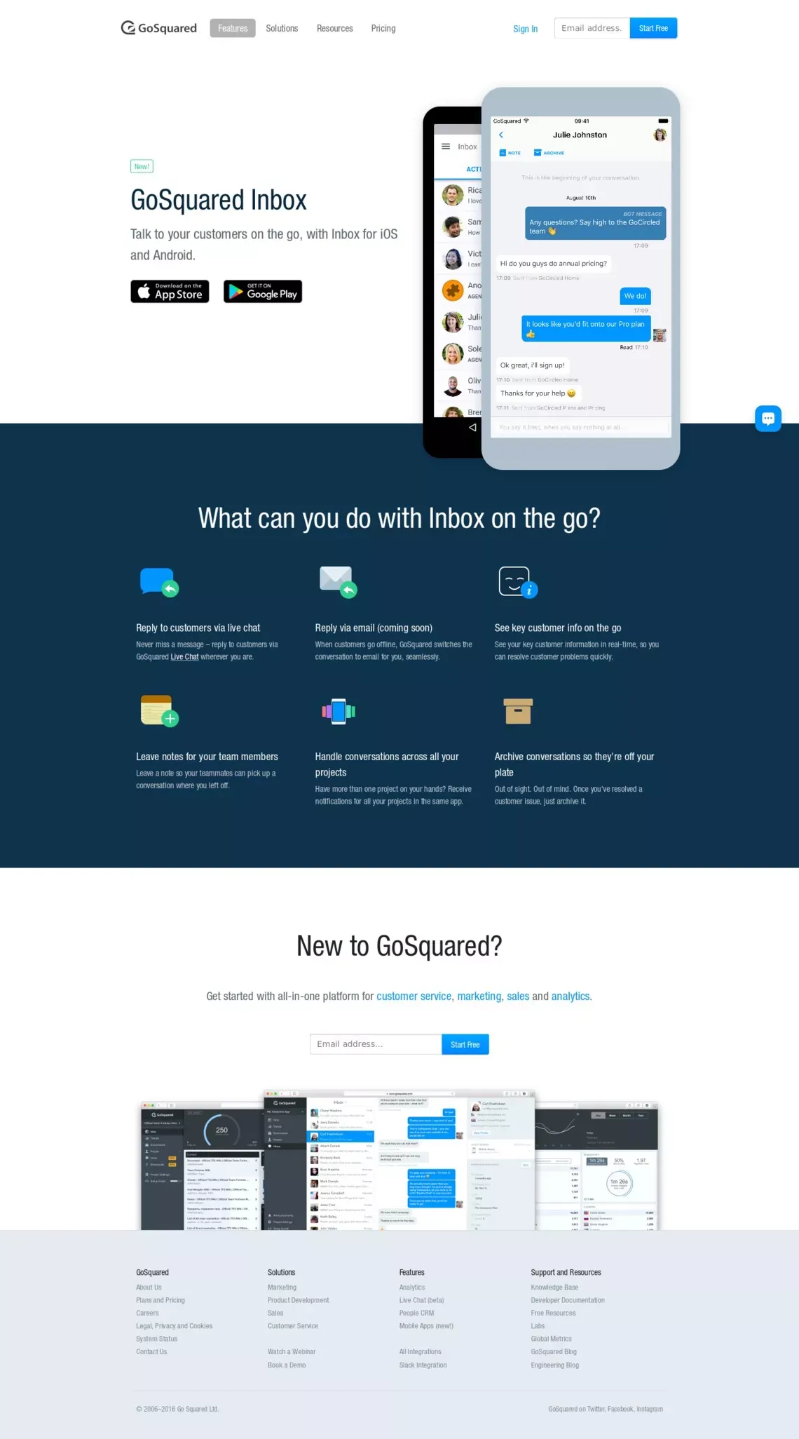 Mobile Apps - GoSquared - Landing design