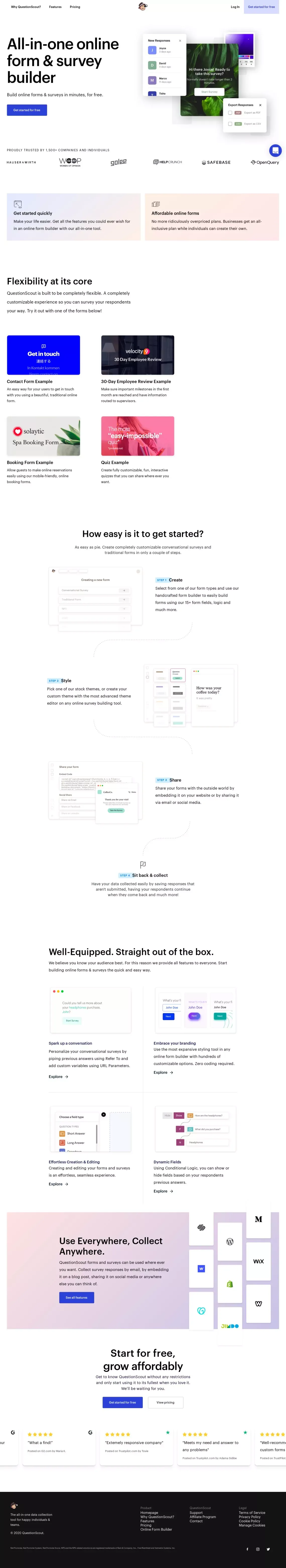 QuestionScout: All-In-One Online Form & Survey Builder - Landing design