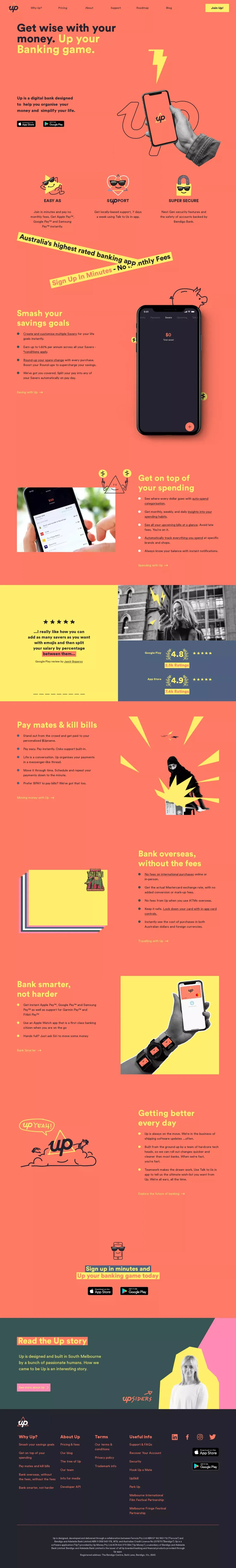Up - Get wise with your money. Up your Banking game. | Up -  Super Powered Banking - Landing design