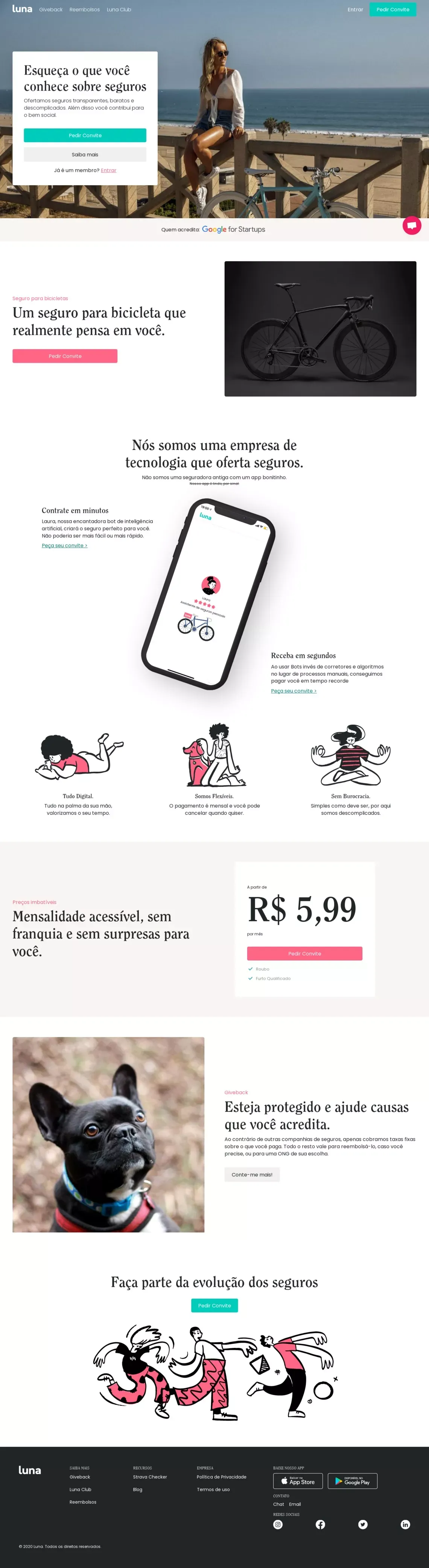 Luna Seguros | Proteja a bicicleta que você ama - Landing design
