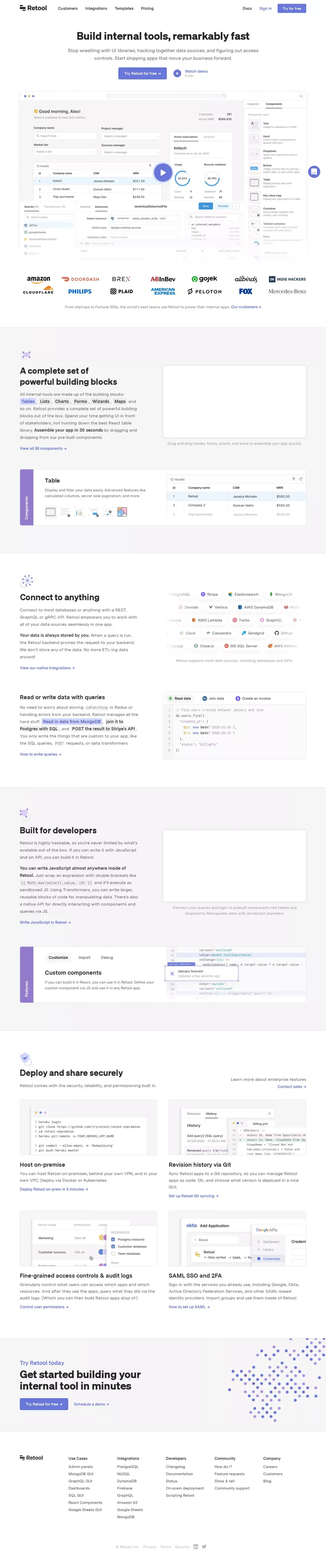 Retool | Build internal tools, remarkably fast. - Landing design
