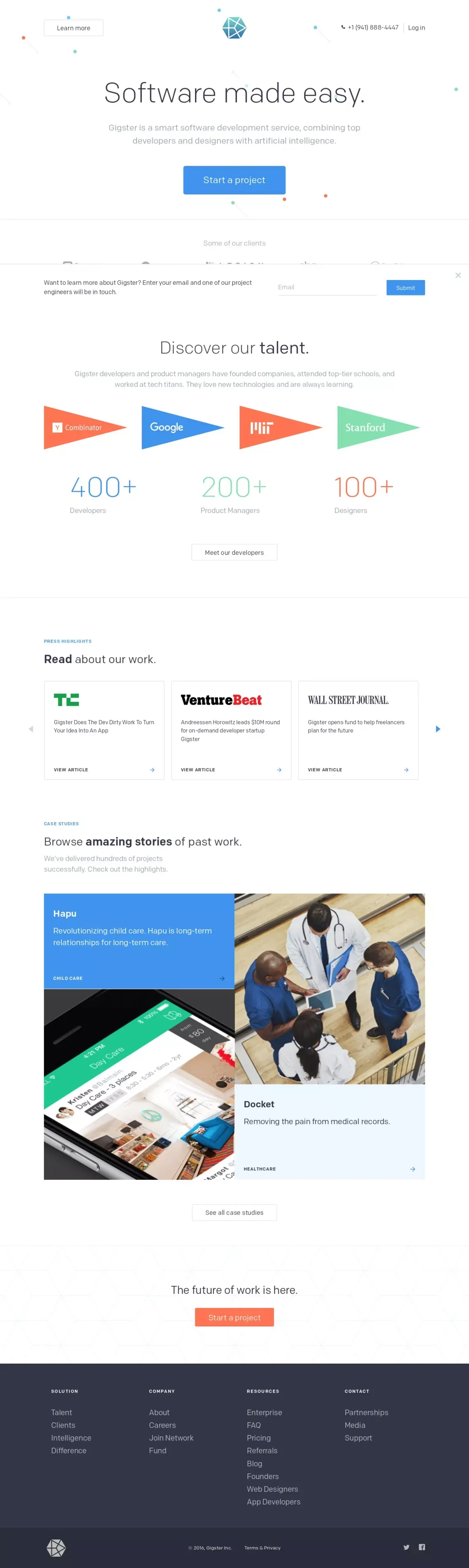 Hire freelance developers & designers to build your website or app | Gigster - Landing design