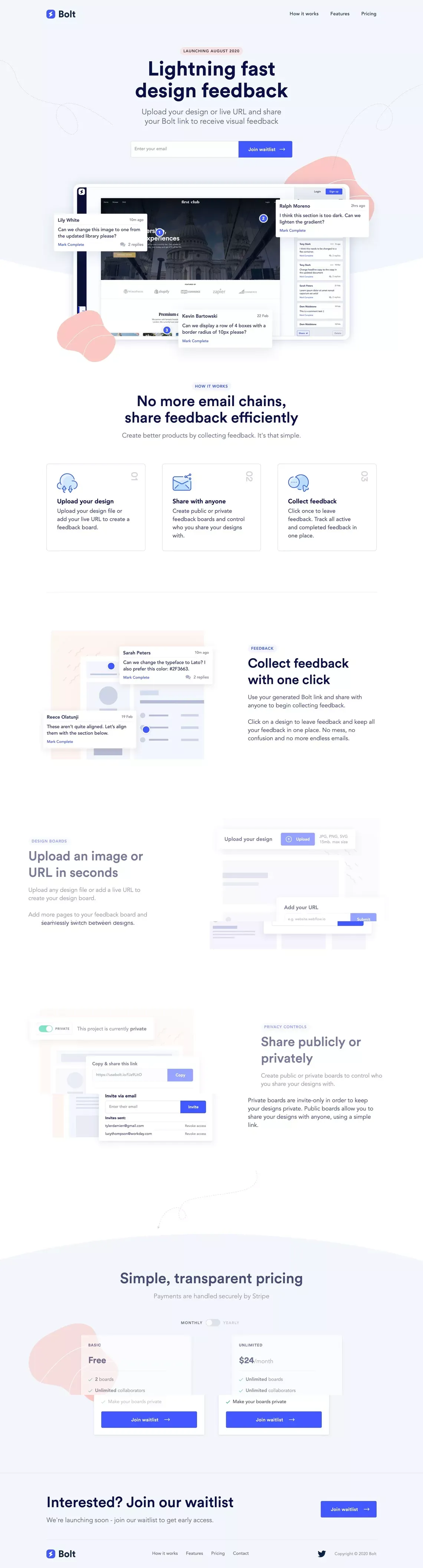 Bolt | The easiest way to collect design feedback - Landing design