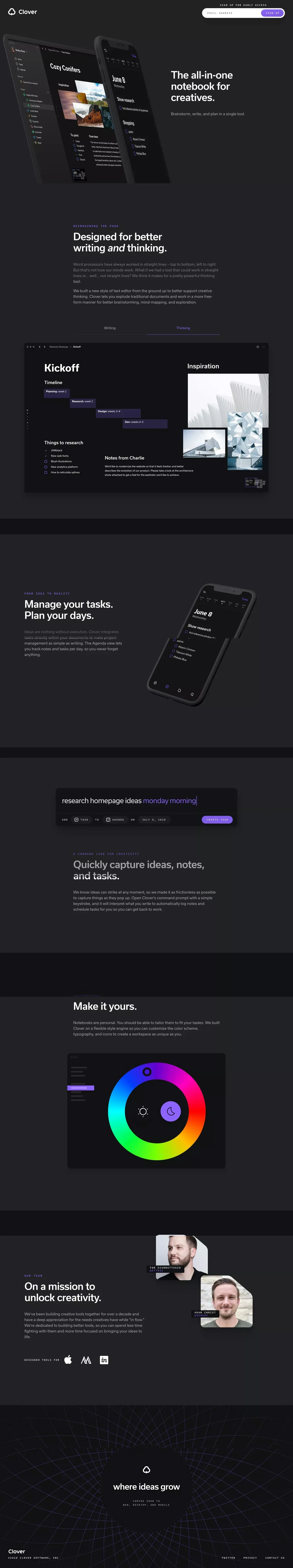 Clover | The all-in-one notebook for creatives. - Landing design