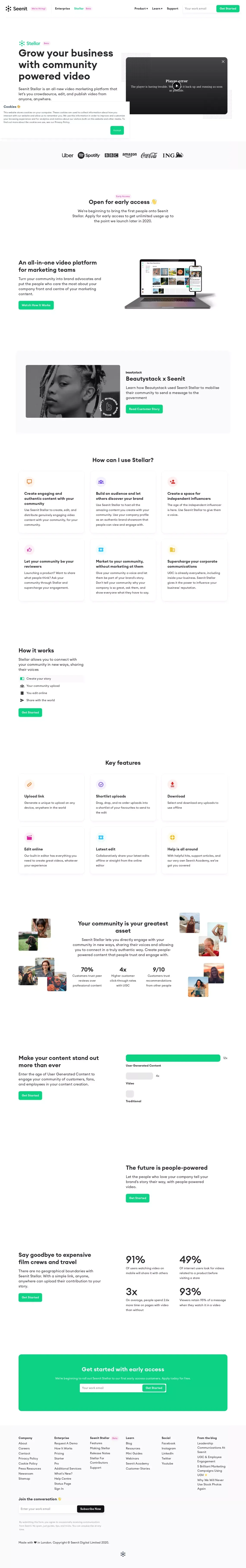 Seenit | Video crowdsourcing platform for marketing teams - website design
