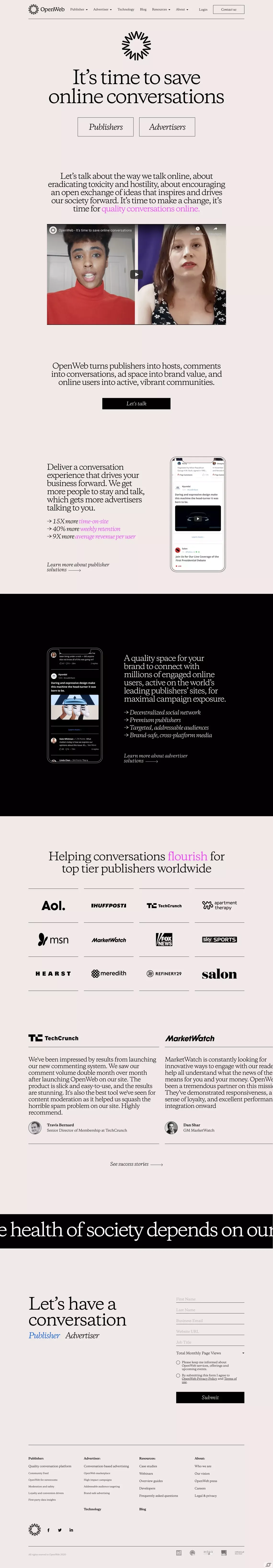 It's time to save online conversations | OpenWeb - Landing design