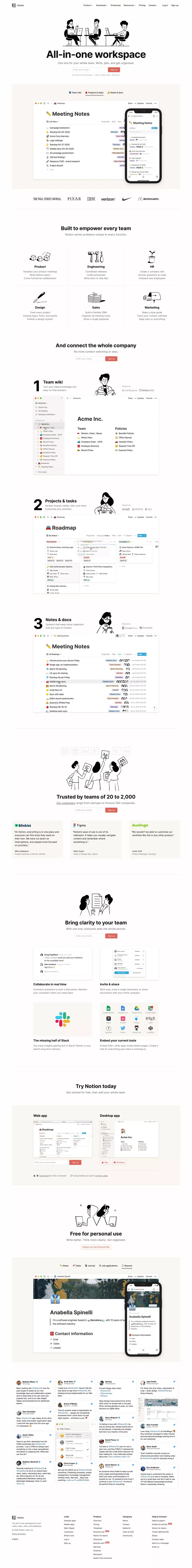 Notion – The all-in-one workspace for your notes, tasks, wikis, and databases. - Landing design