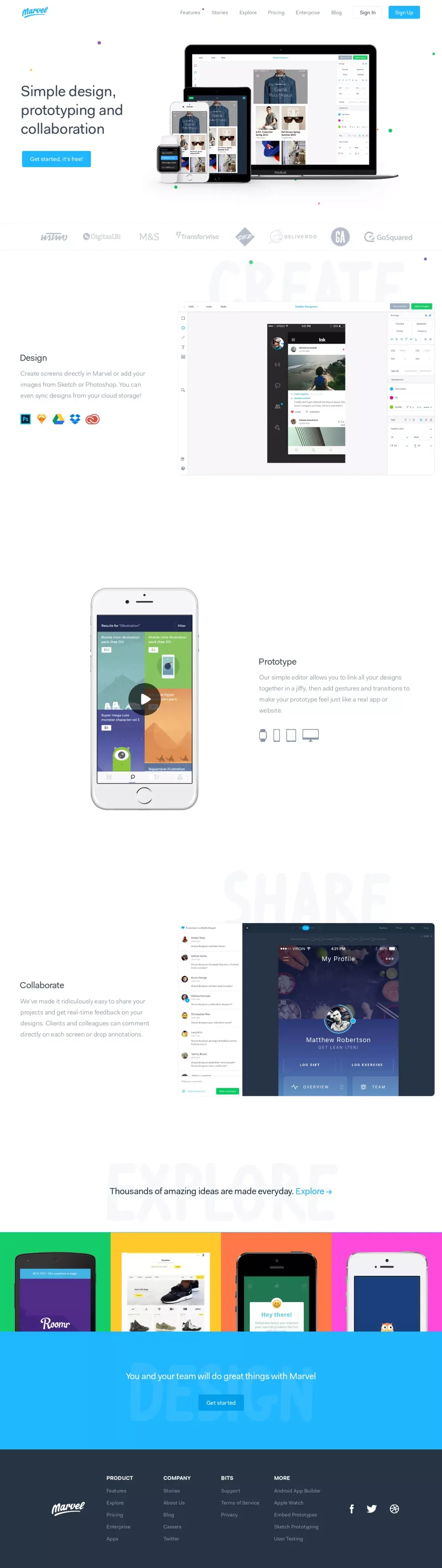 Marvel - Free mobile & web prototyping for designers - Landing design