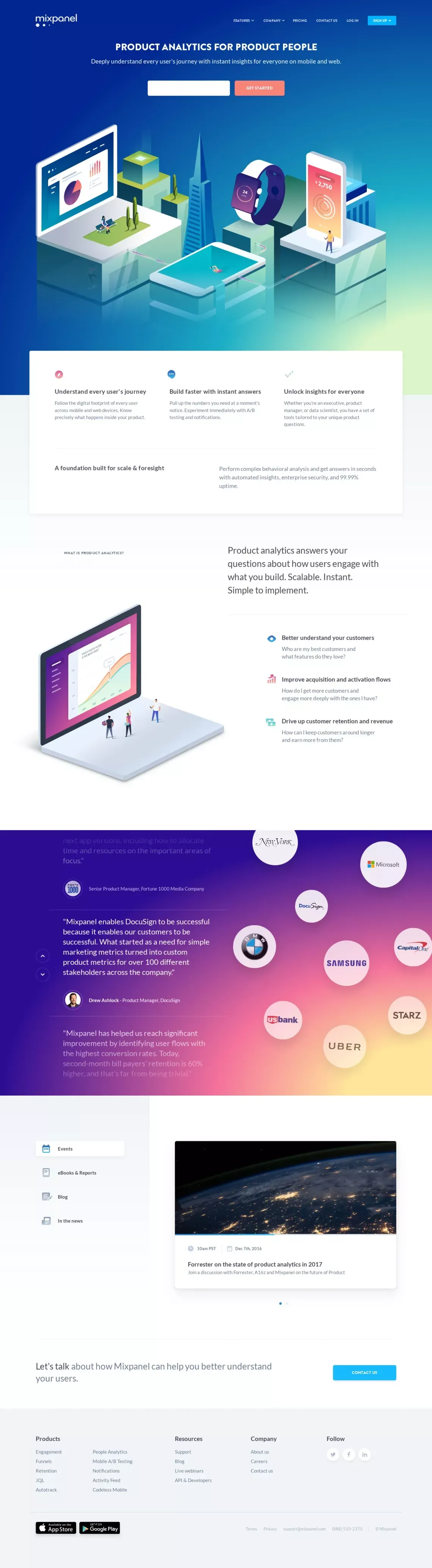 Mixpanel | Product analytics for mobile, web, and beyond - Landing design