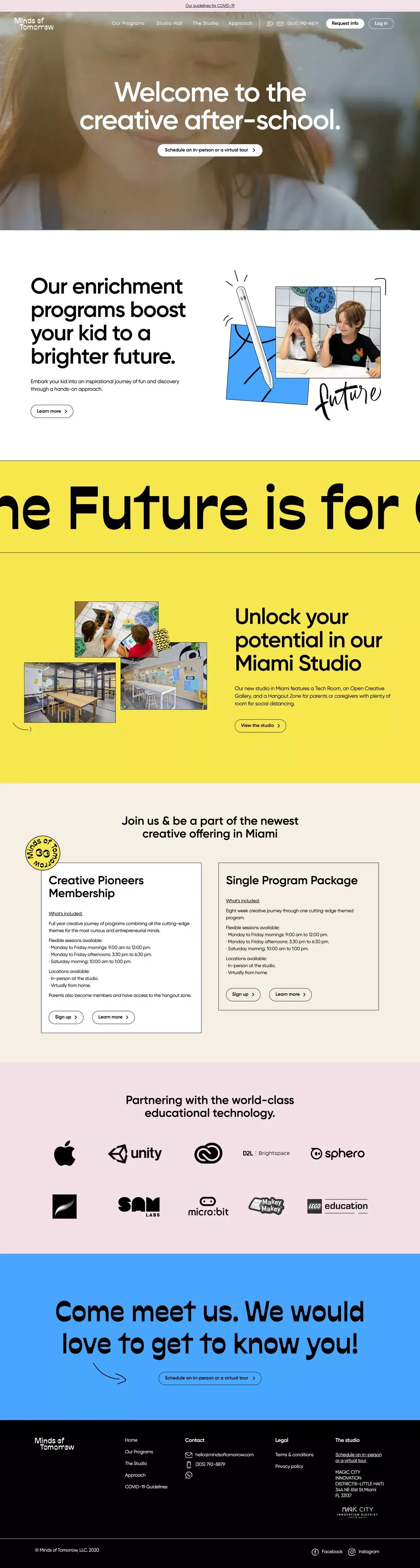 Minds of Tomorrow | Enrichment programs - Landing design