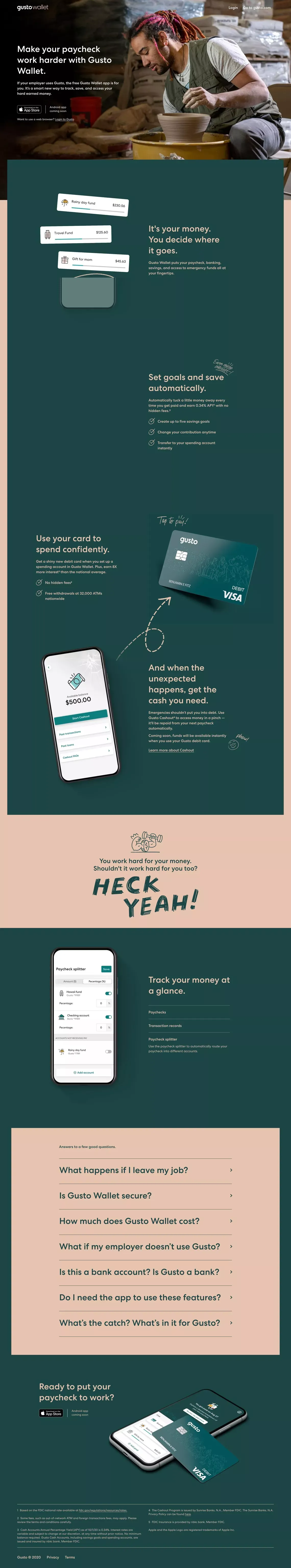 Download the Gusto Wallet mobile app - Landing design
