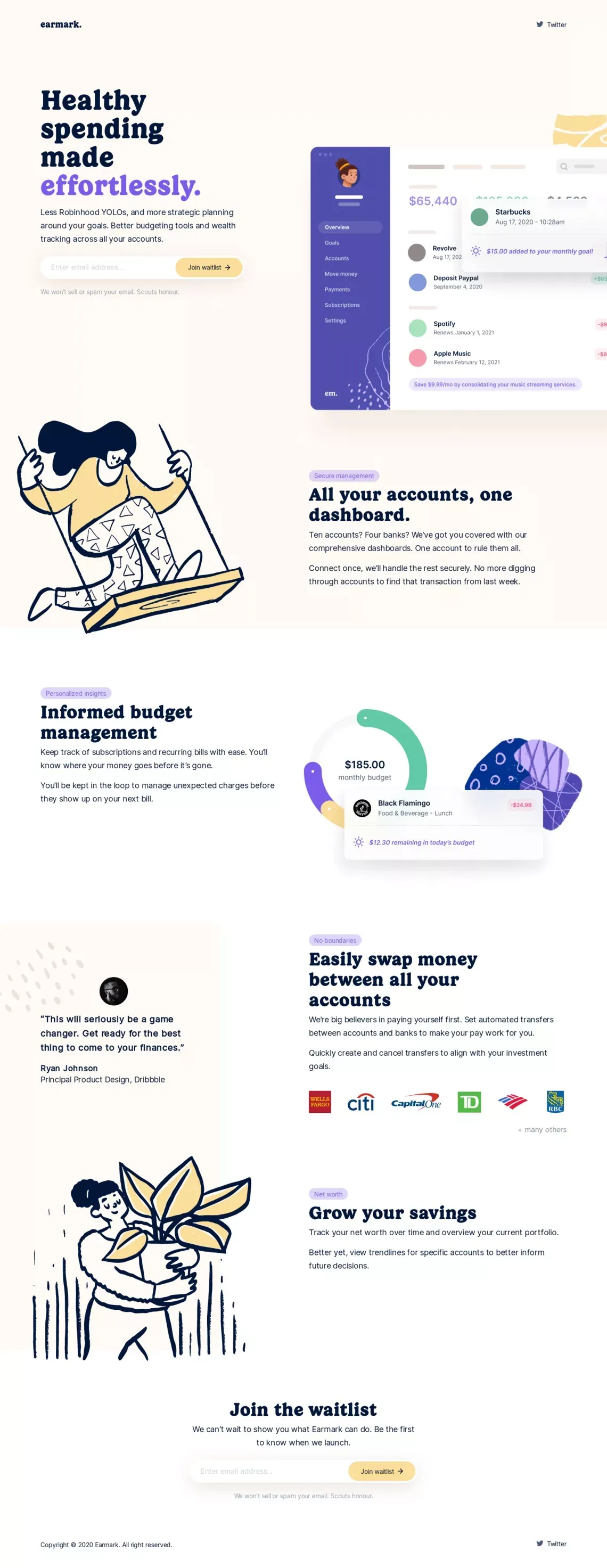 Earmark - helping you save and plan for the future! - Landing design