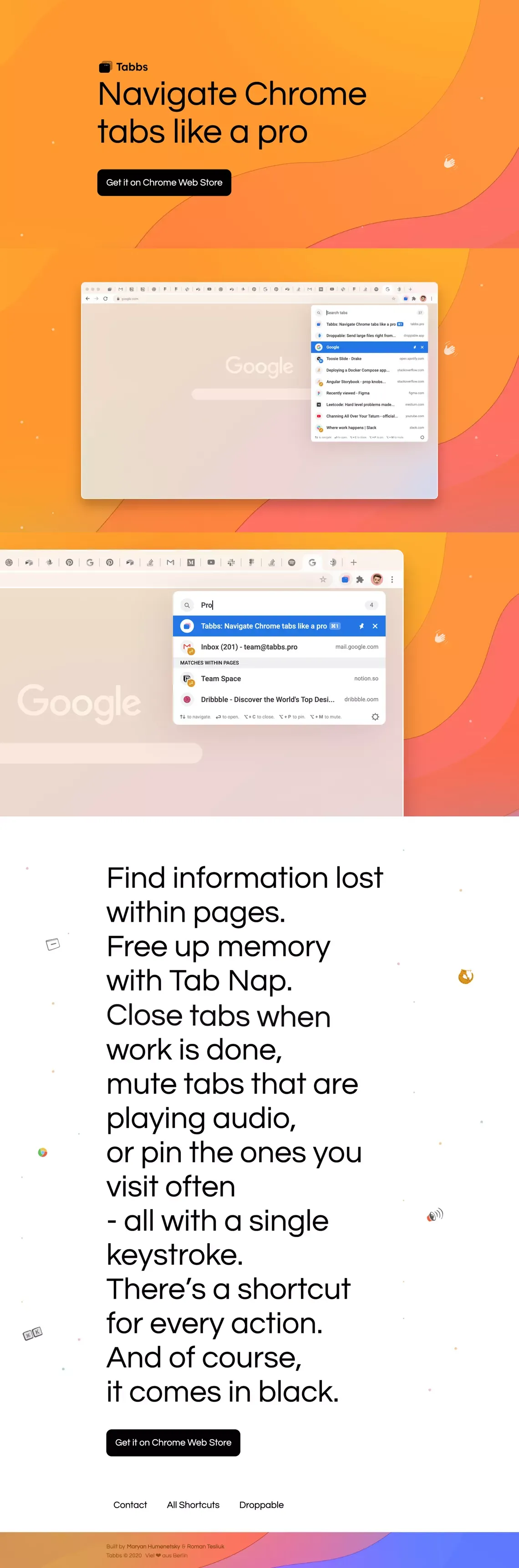 Tabbs: Navigate Chrome tabs like a pro - Landing design