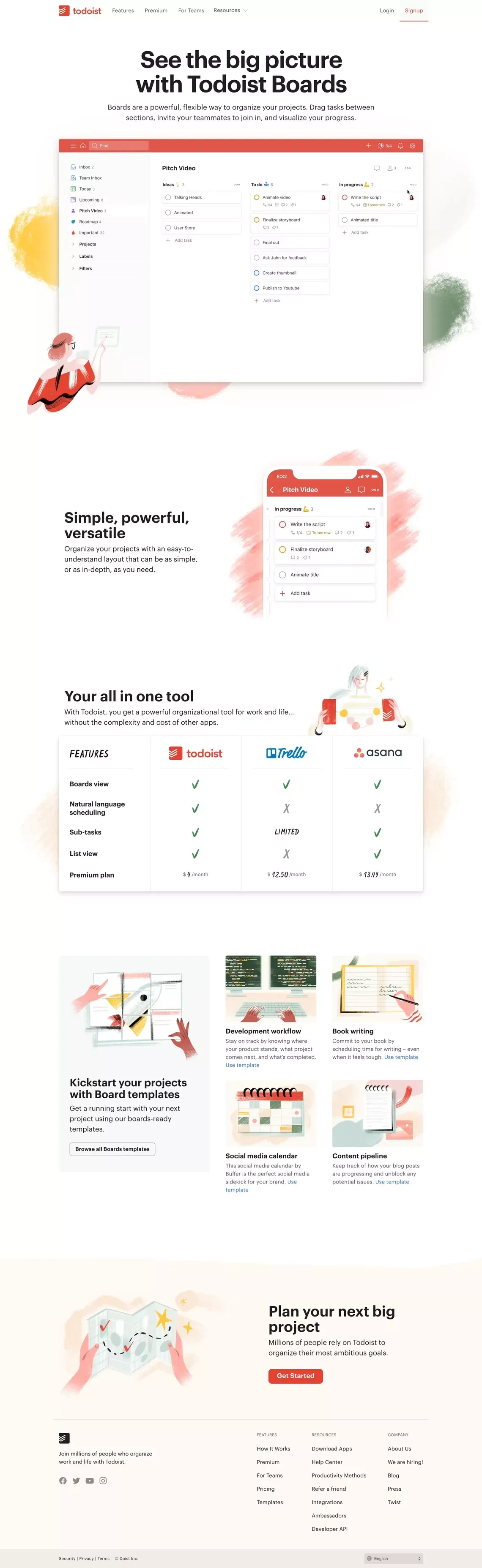 Kanban board | Todoist - Landing design