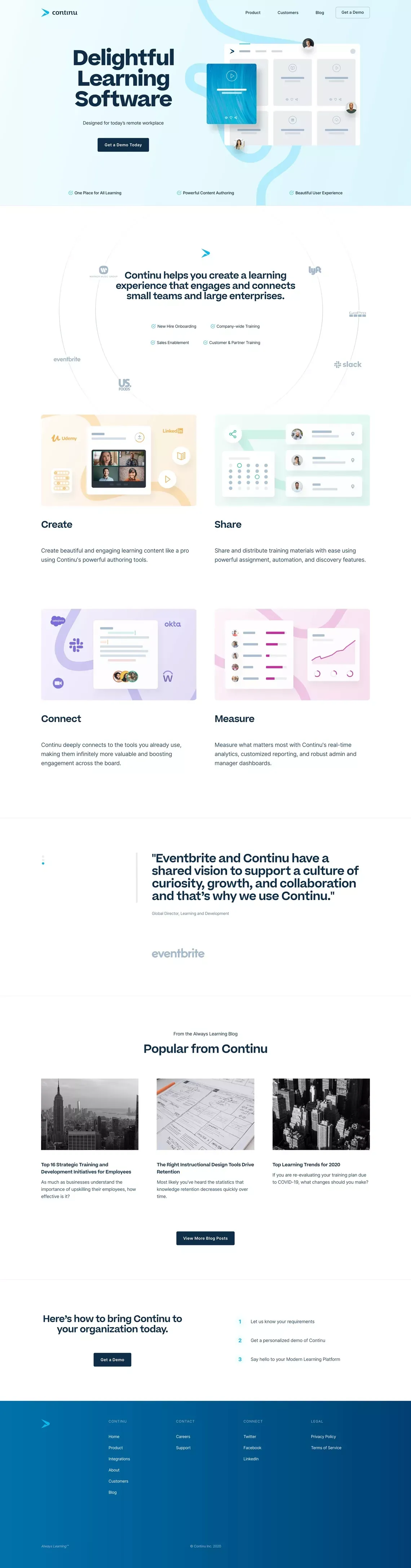 Continu | Learning Software for Modern Teams - Landing design
