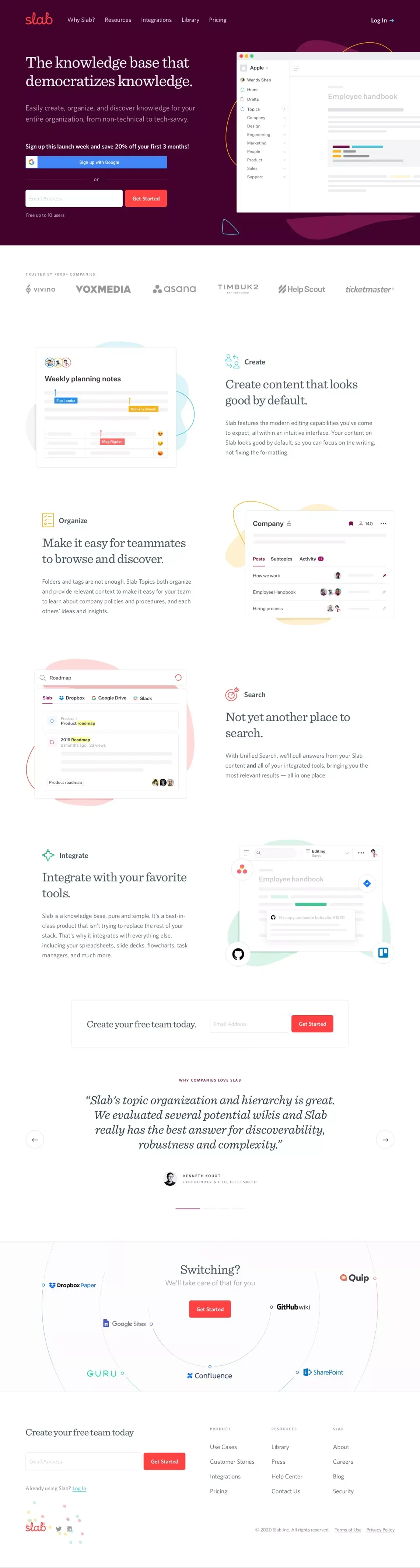 Slab - Knowledge Base & Wiki That Democratizes Knowledge - Landing design