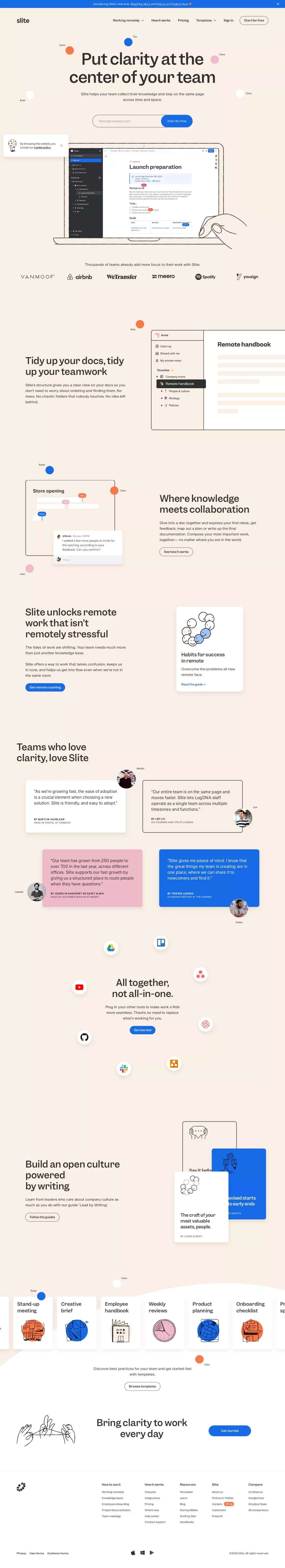 Slite - Bring clarity to your team - Landing design