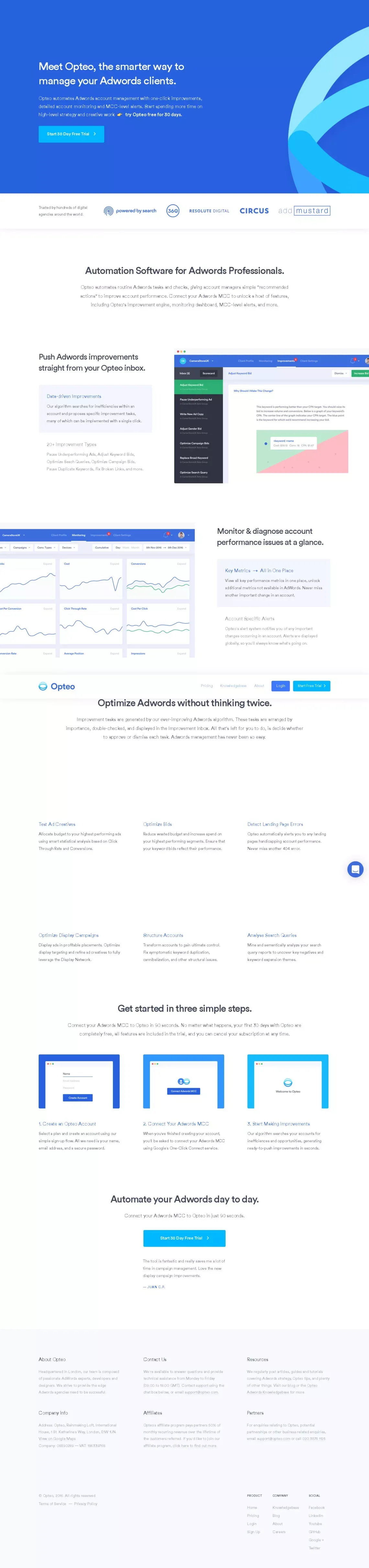Opteo AdWords Tool - Landing design