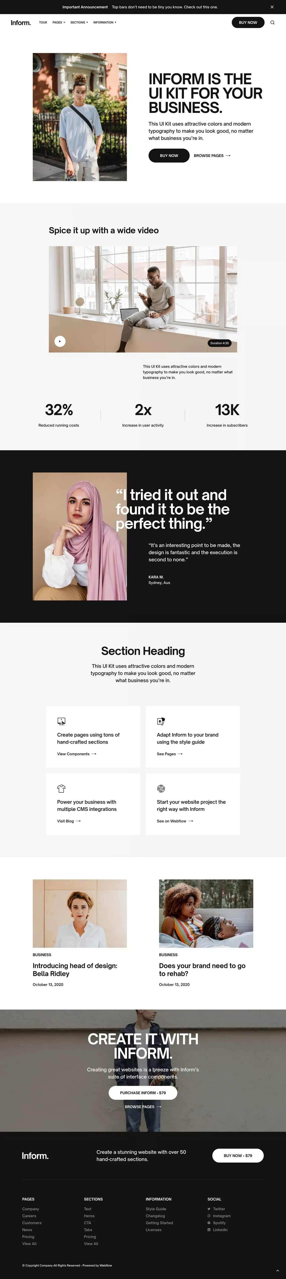 Inform  - UI Kit Webflow Template - Template design