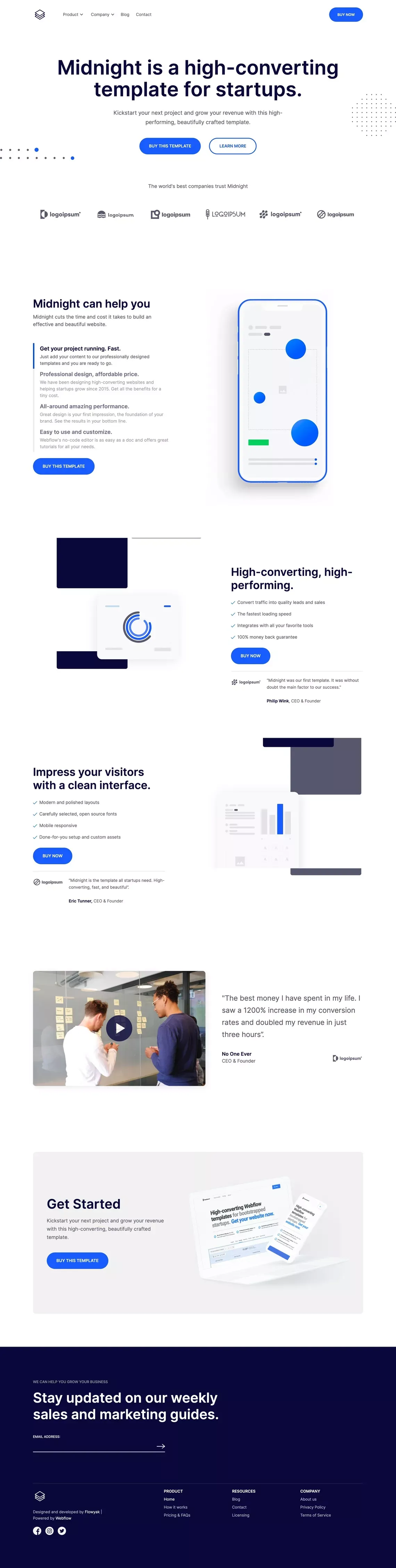 Midnight - Startup Webflow Template - Template design