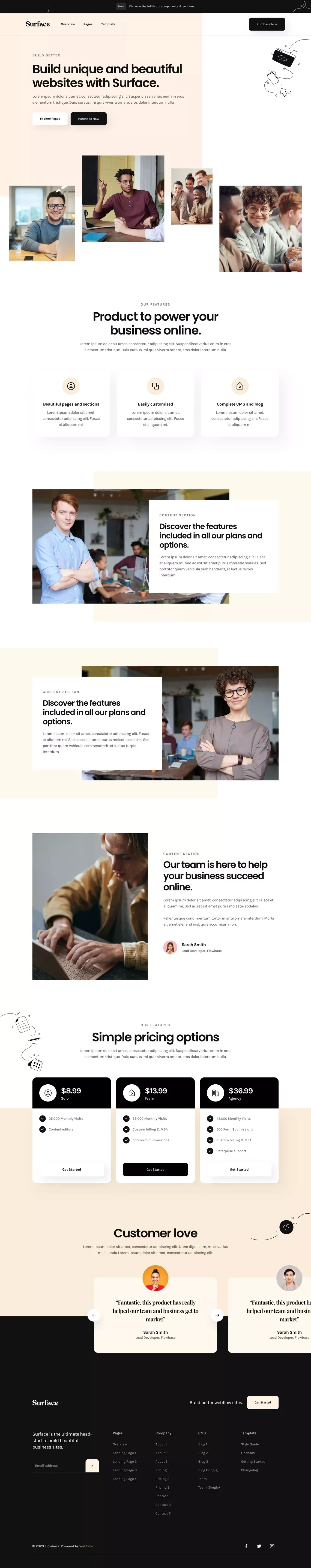 Surface - Startup Webflow Template - Template design