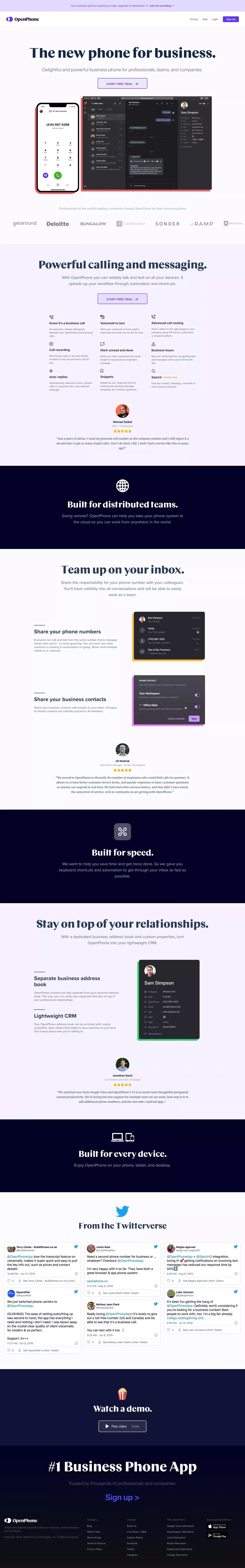 OpenPhone - Modern Business Phone for Startups and Small Businesses - Landing design