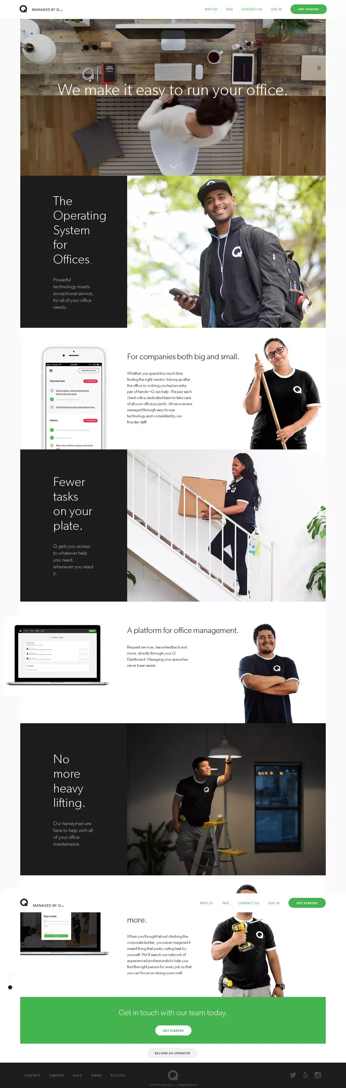 Managed by Q - Smart office cleaning and management. - Landing design