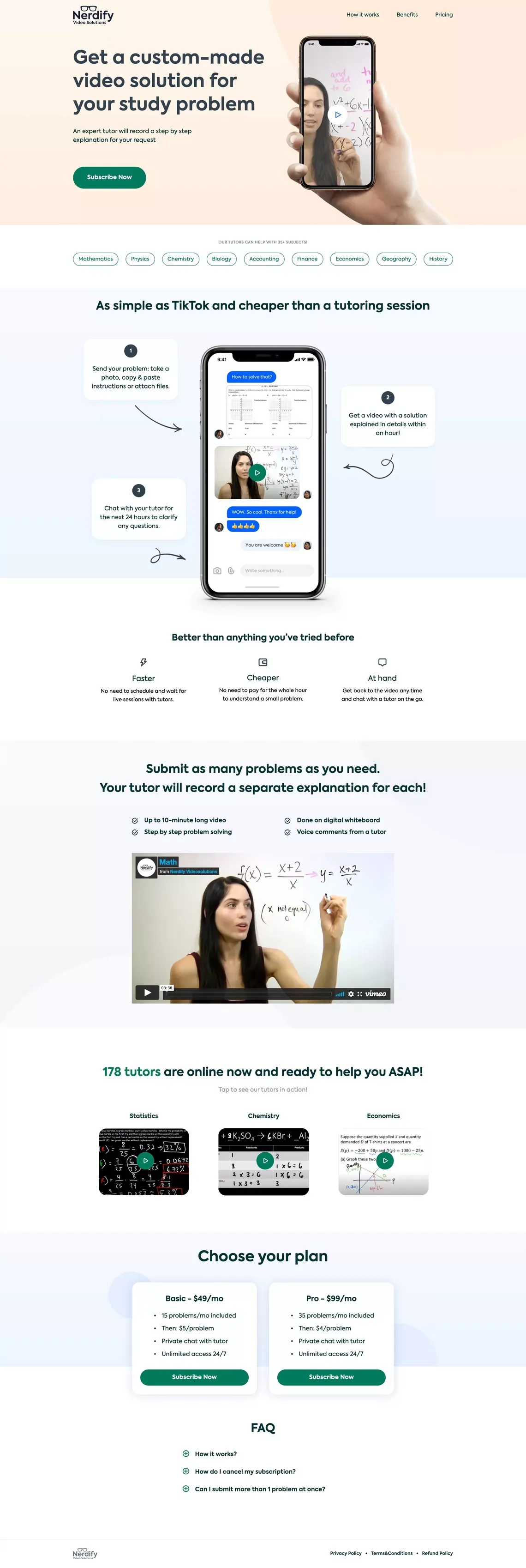 Nerdify | #1 Personal Assistant for Students via Text Messages - Landing design
