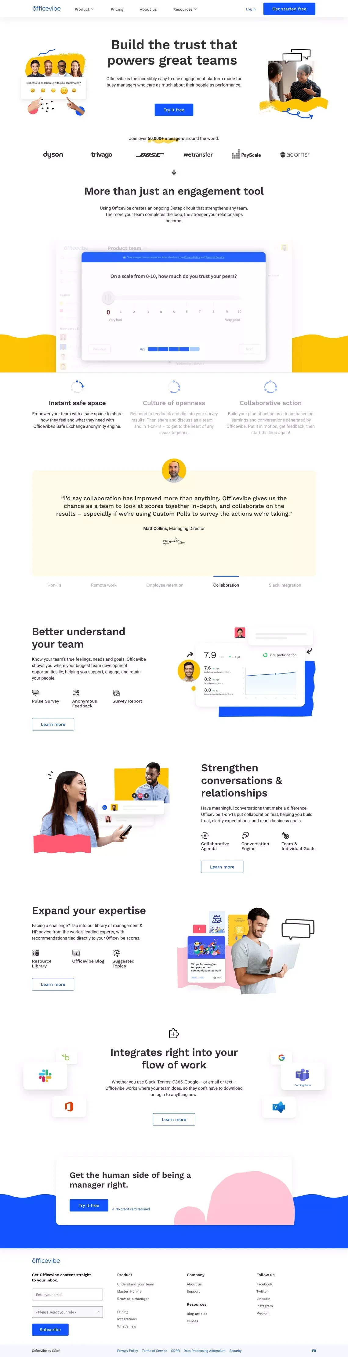 Officevibe | The best teams run on trust - Landing design