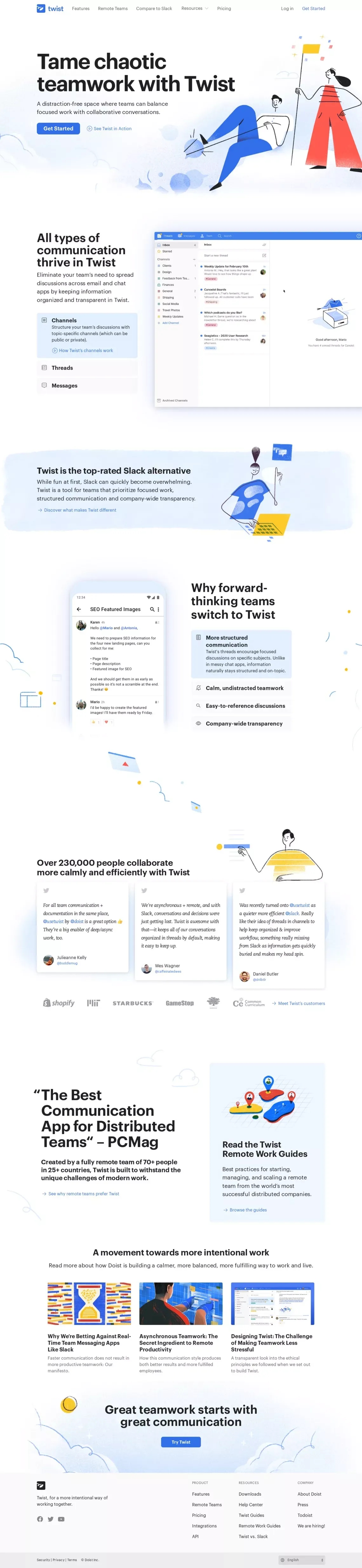 Twist: Clear & Organized Team Communication - Landing design
