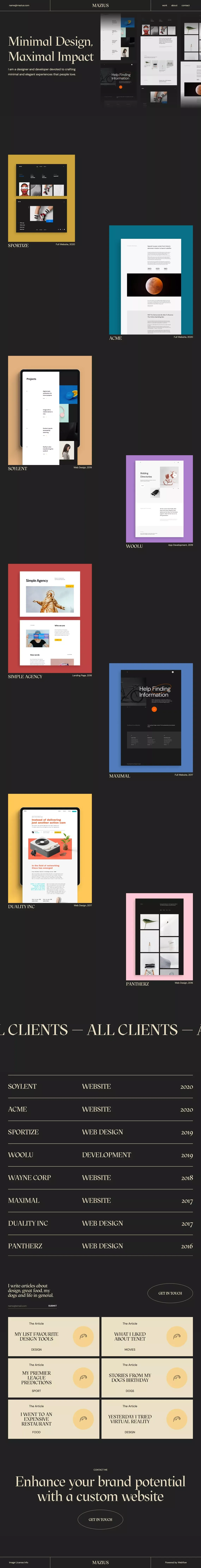Mazius - Portfolio Webflow Template - Template design