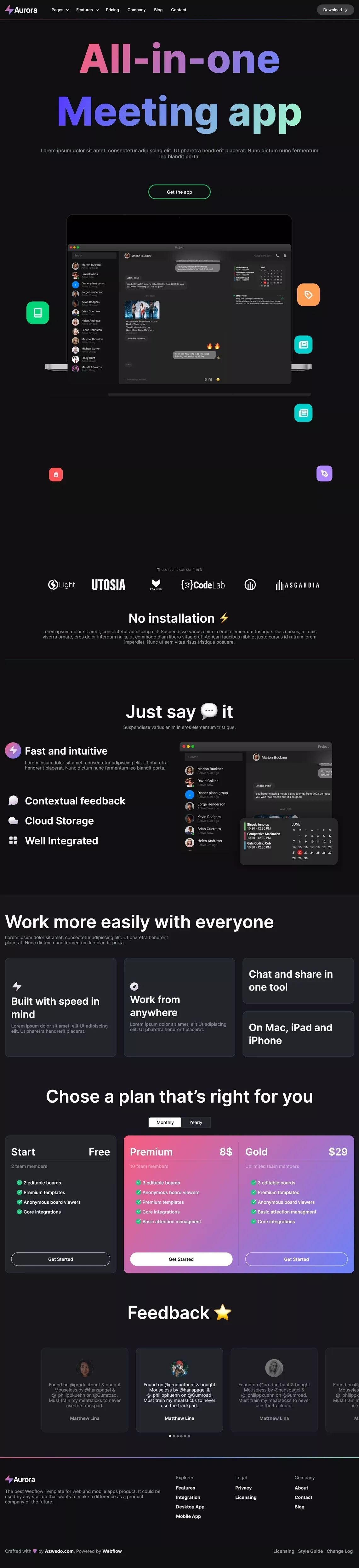 Aurora - App Webflow Template - Template design
