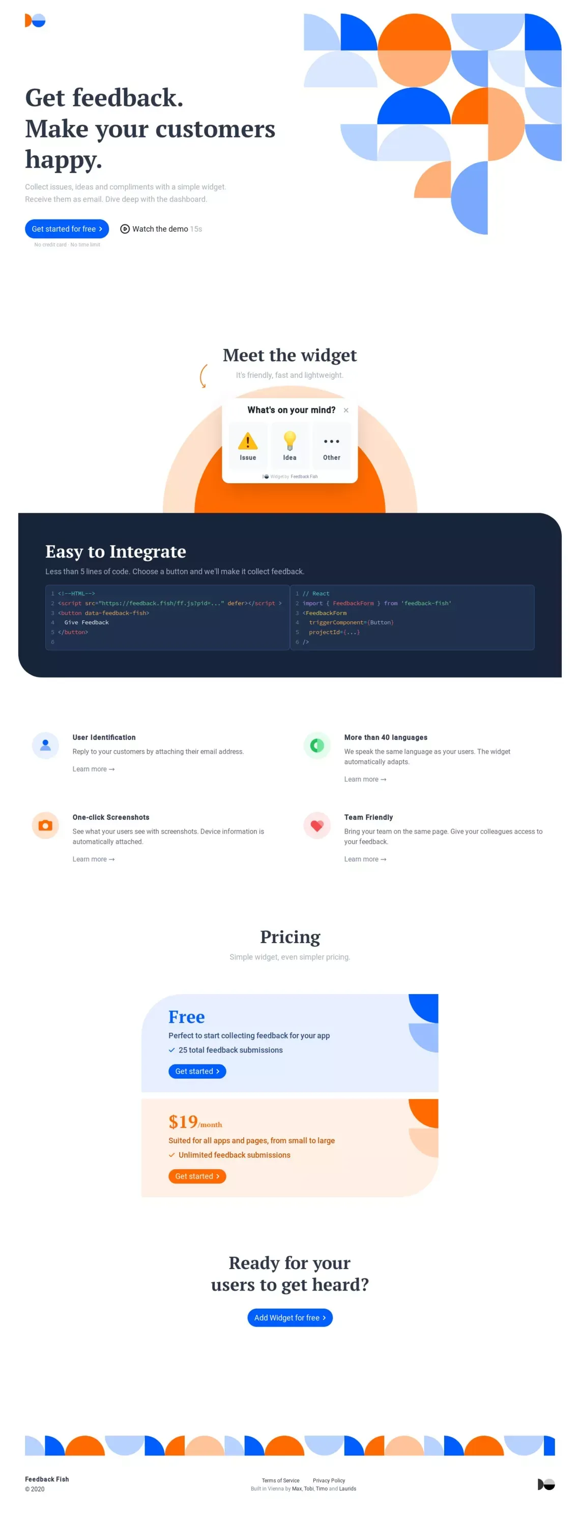 Feedback Fish: Collect feedback. Make your customers happy. - Landing design