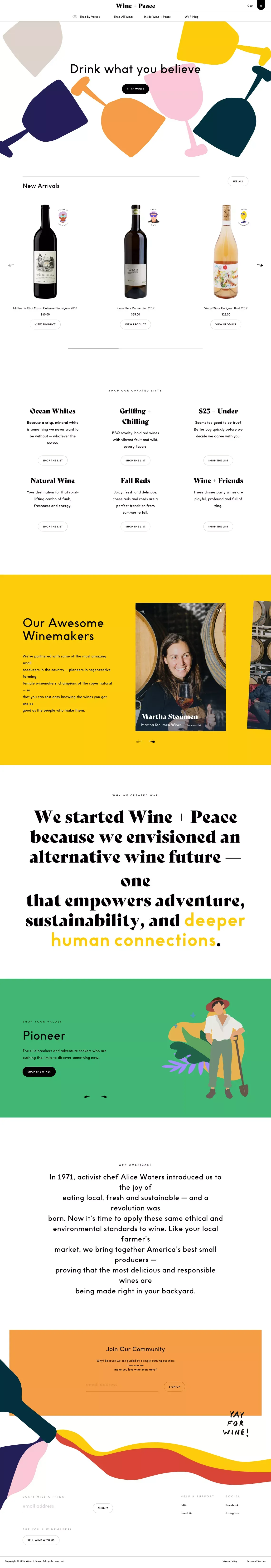 Wine + Peace - A new marketplace for US handmade wine - Ecommerce design