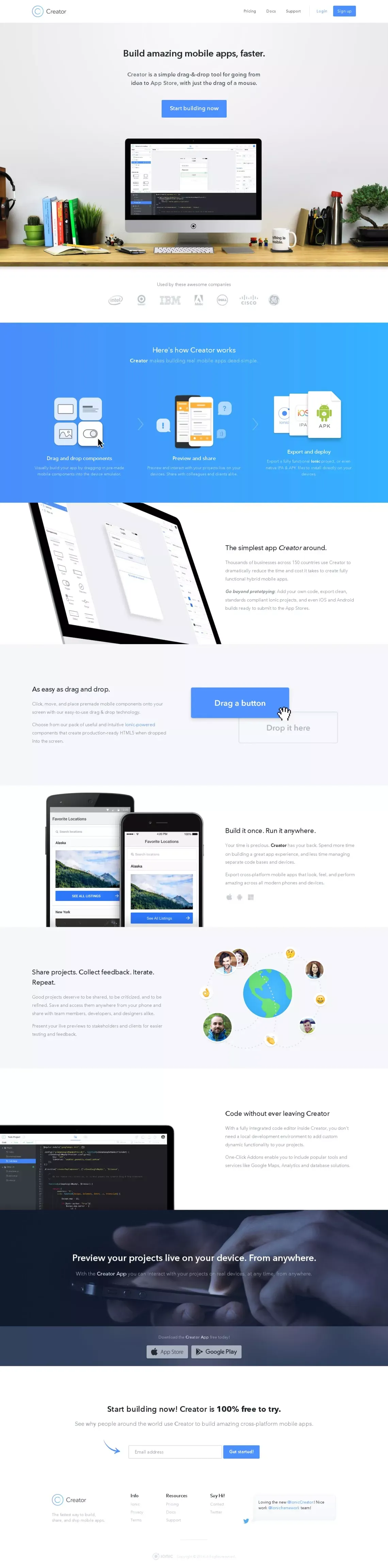 Ionic Creator - Rapid Mobile App Builder - Landing design