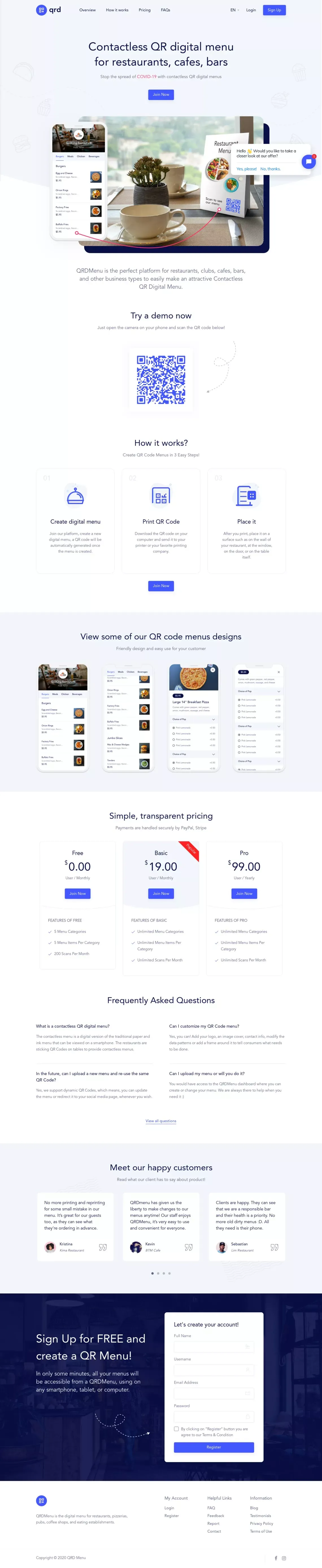 QR Digital Menu - website design