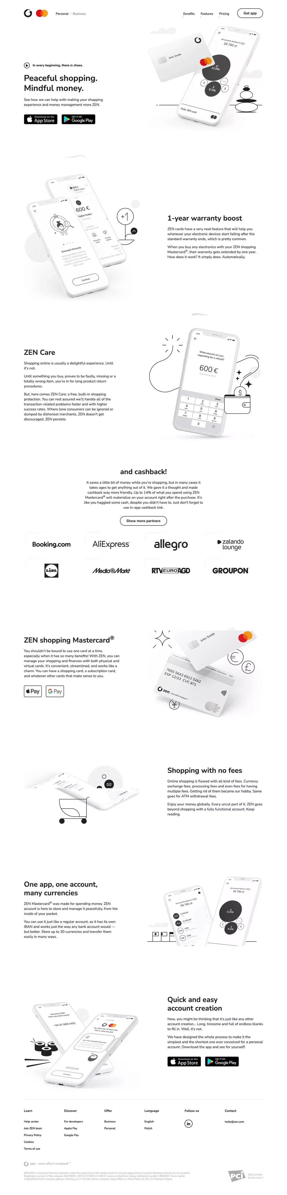 ZEN.COM - Peaceful shopping. Mindful money. - Landing design