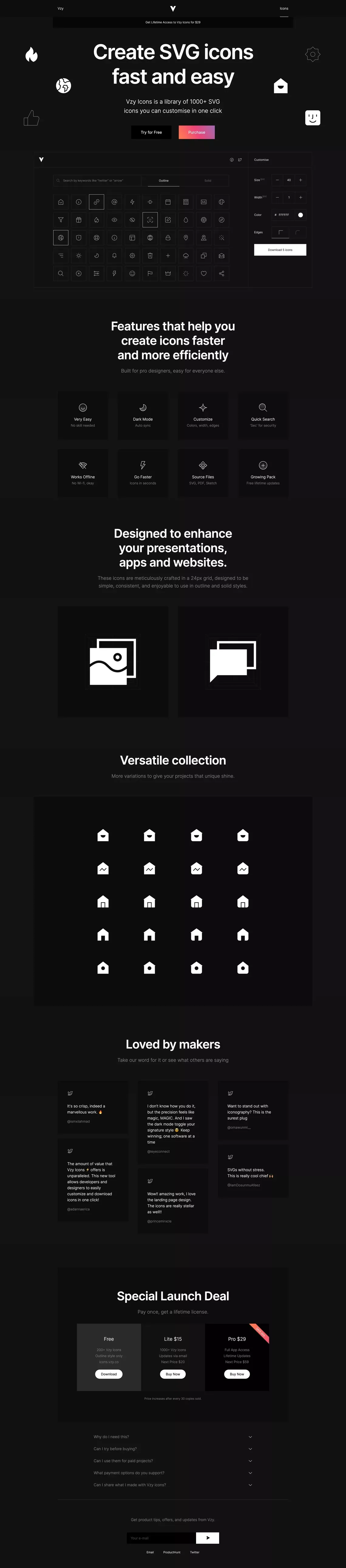 Vzy Icons - Download beautiful SVG icons for free! - Landing design