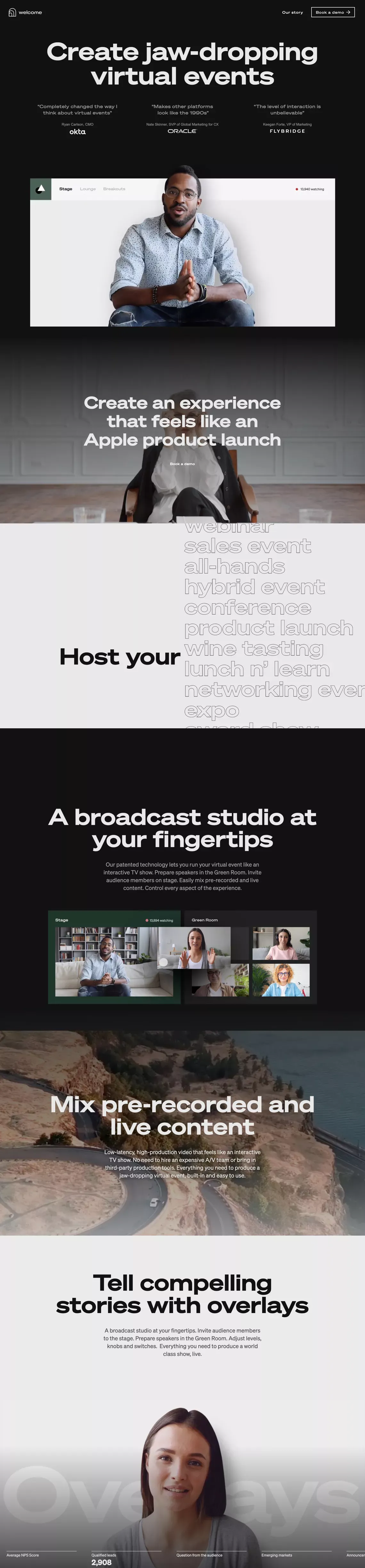 Welcome | Create jaw-dropping virtual events - Landing design