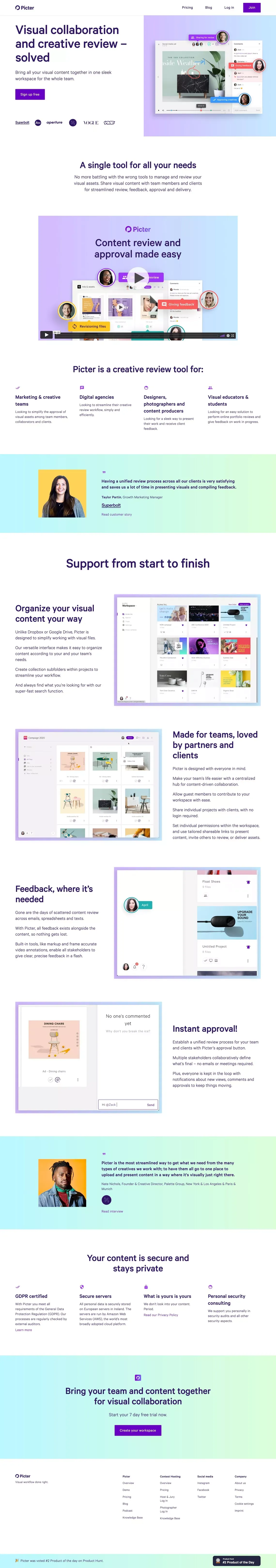 Picter.com · Content review and approval made easy - Landing design