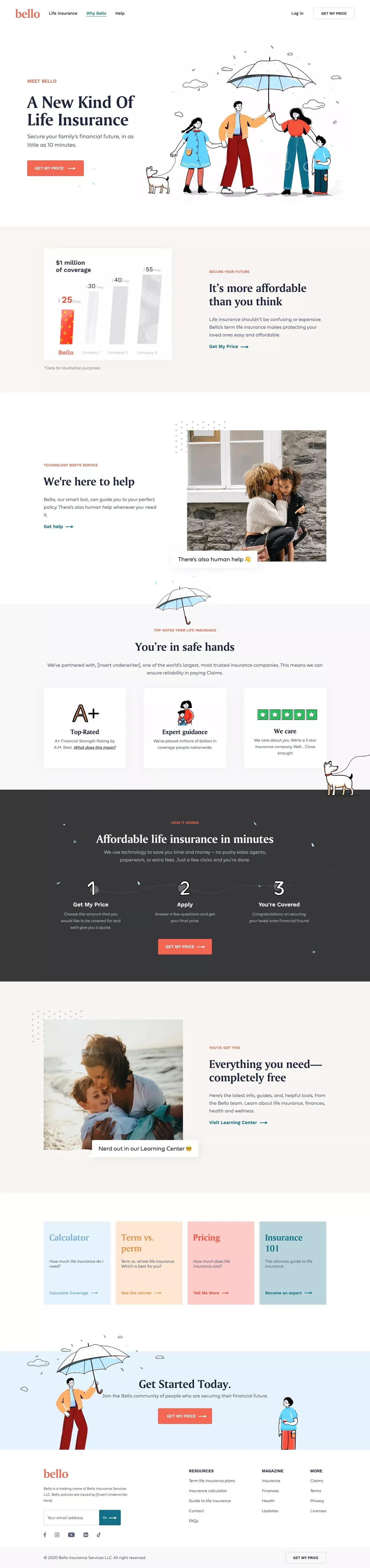 Bello insurance - Fast, affordable Term Life Insurance - Landing design