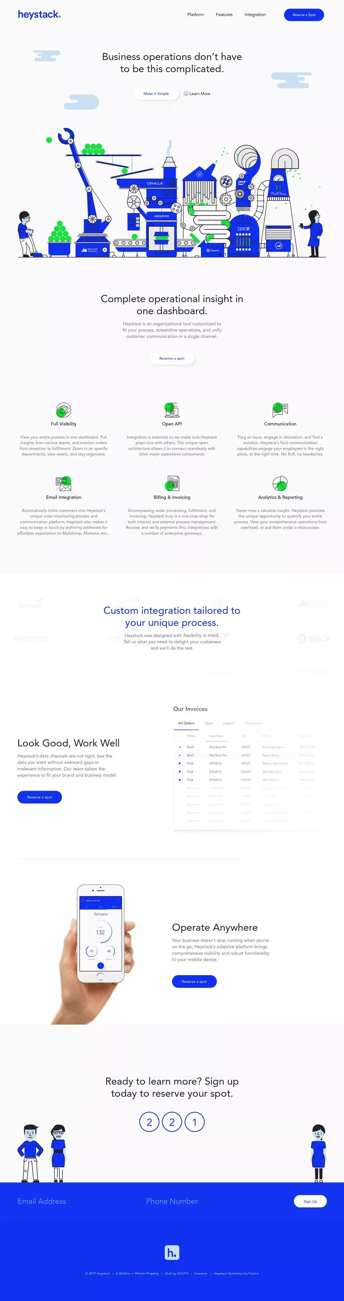 Heystack. - Simplify your operations, delight your customers - Landing design