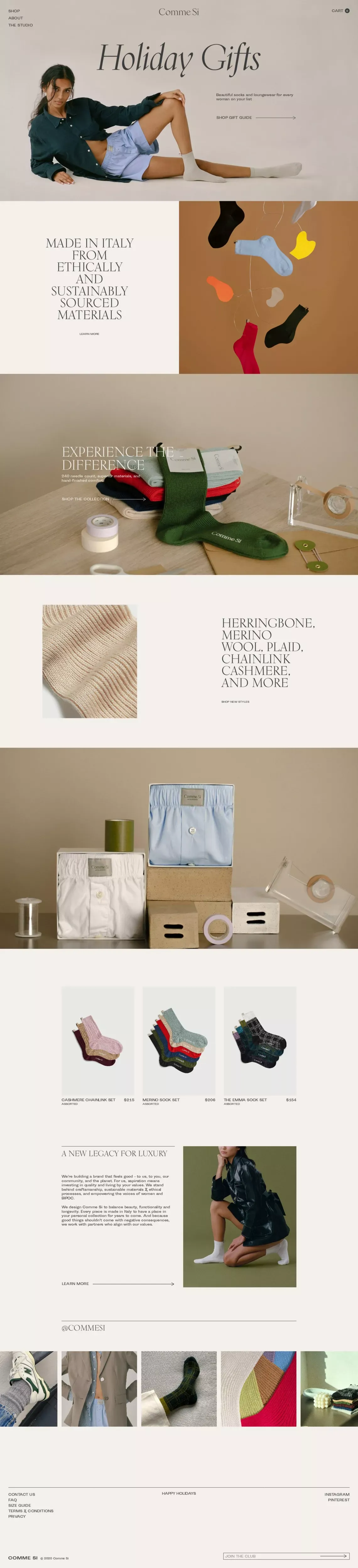 Comme Si, highest quality socks made in Italy - Ecommerce design