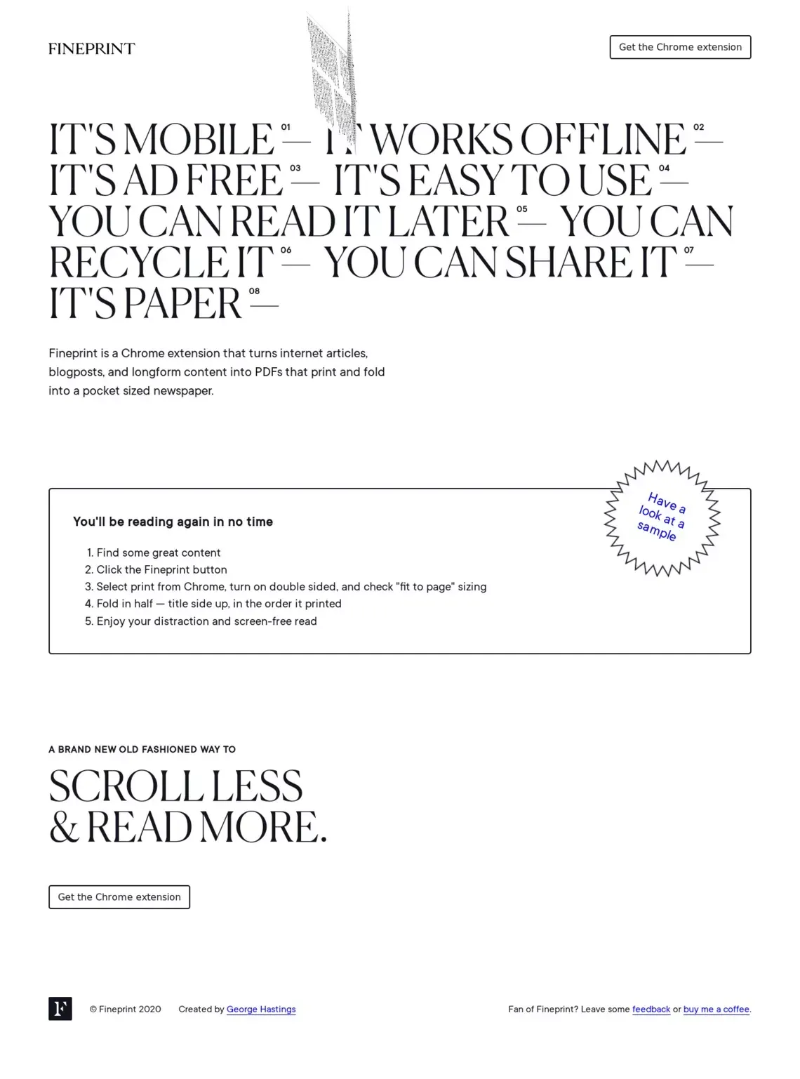 Fineprint — Scroll less, read more. - website design