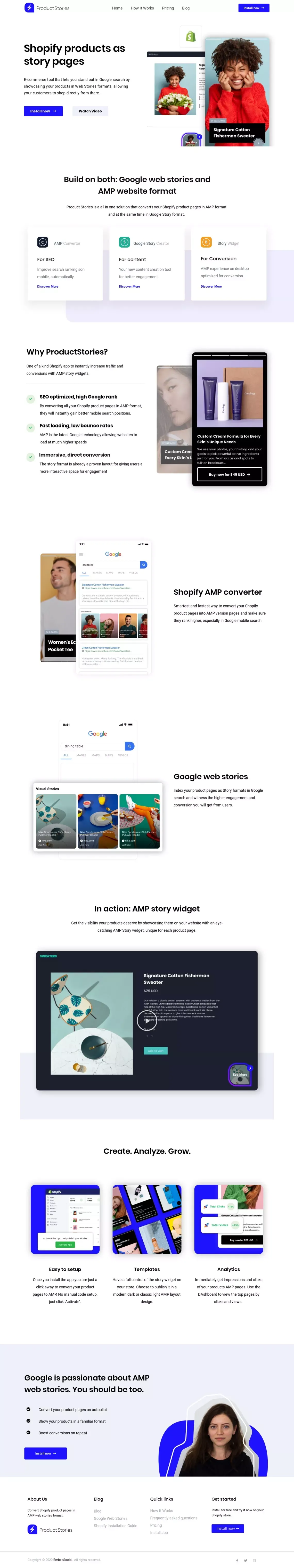 Google Web Stories App for Shopify - ProductStories - Landing design