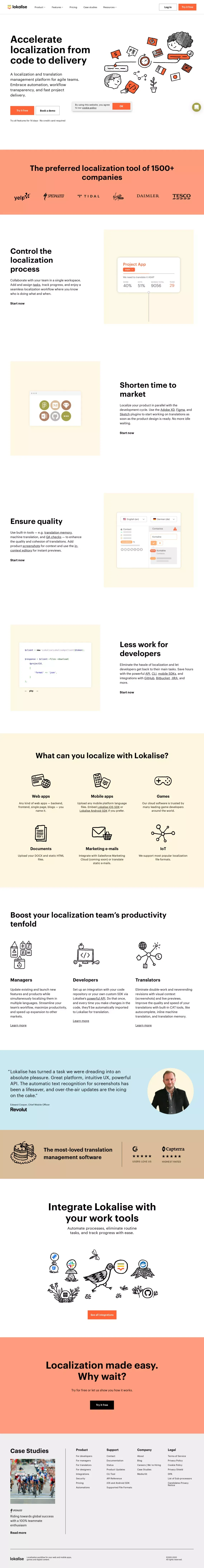 A Localization and Translation Software Tool | Lokalise - Landing design