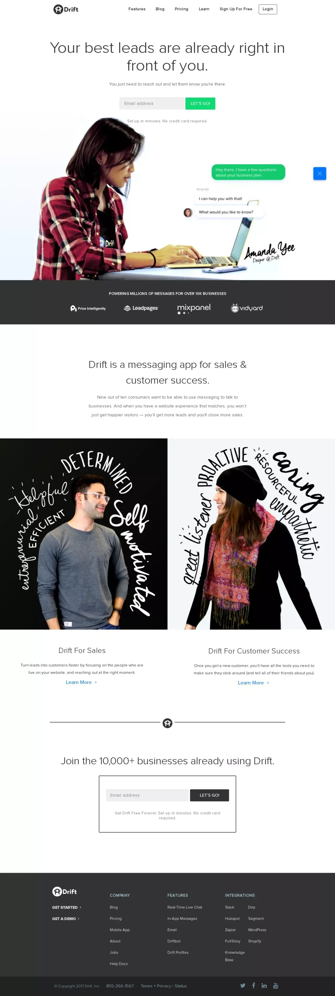 Drift | Messaging Software For Sales & Customer Success - Landing design