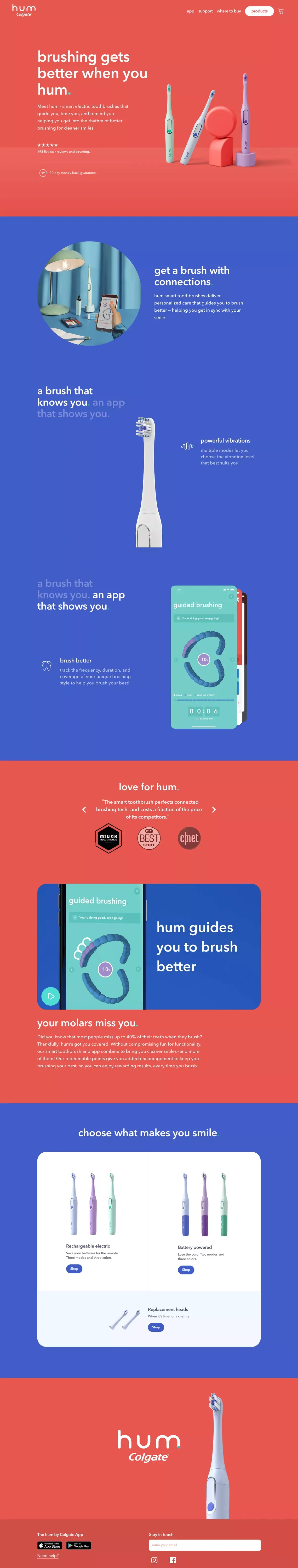 hum - smart connected toothbrushes from Colgate - Landing design