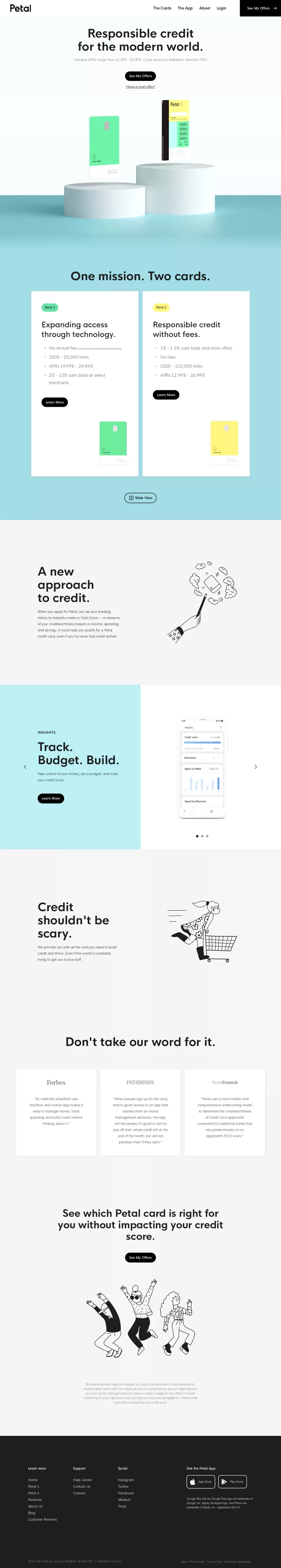 Petal - Responsible credit for the modern world. - Landing design