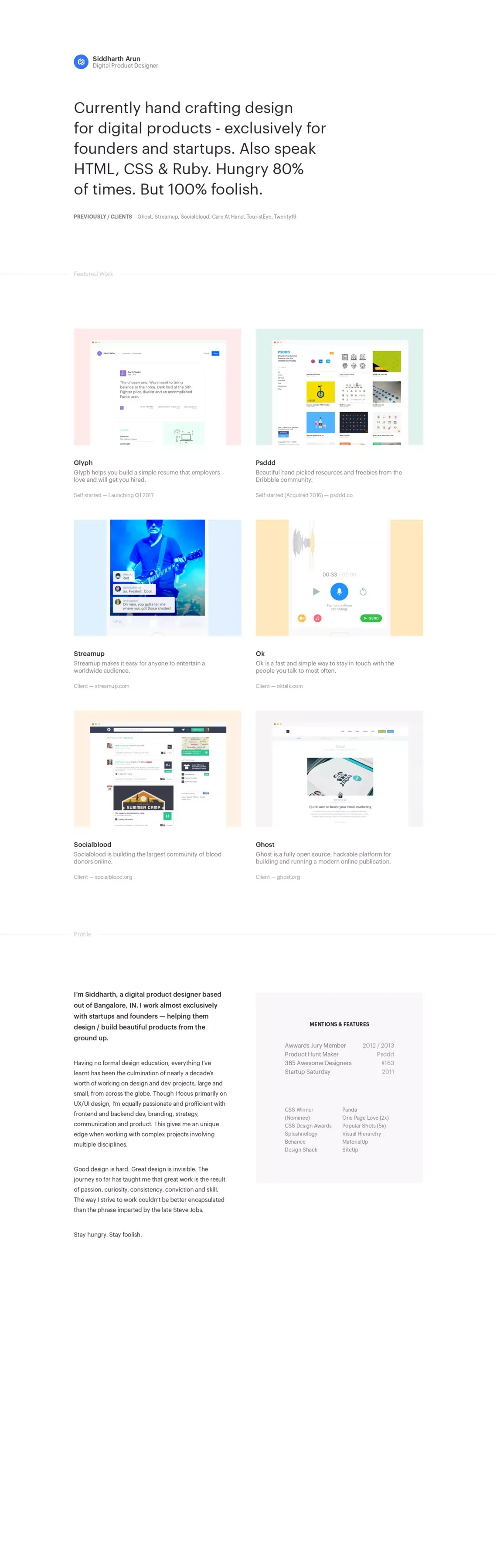 Siddharth Arun / Digital Product Designer - Portfolio design